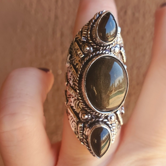New Huge Obsidian 925 Silver Statement Ring. - Picture 7 of 16
